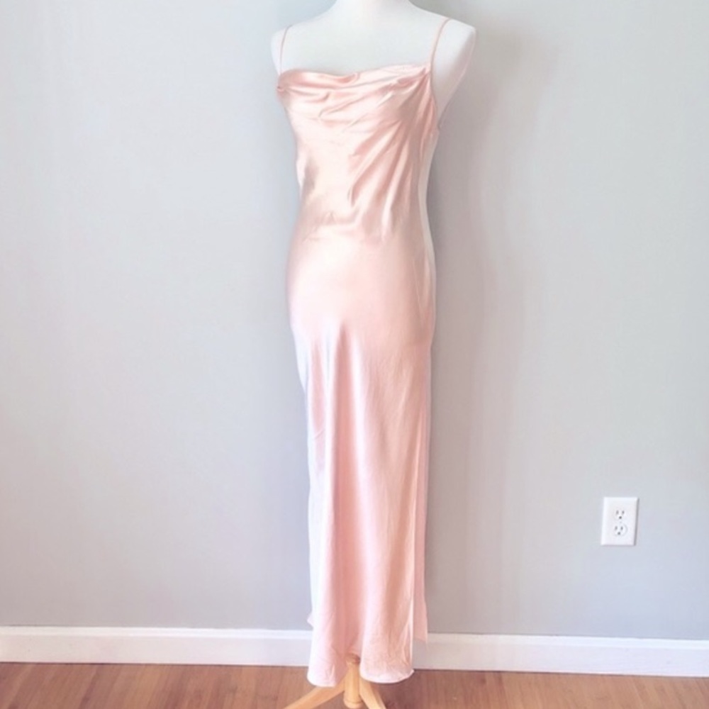 Vintage 90s Y2K 100% Silk Dress Ballet Pink Slip Dress Cowl Silk Dress Ballet - Picture 1 of 16